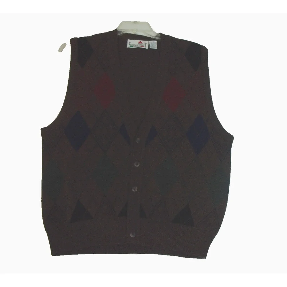 Florence Tricot Italy Sweater Vest Size L Wool Blend Button Up Grandpa‎ Hipsters